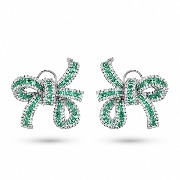 Dilara White Gold Bow Earrings With Natural Emerald | Soit Belle Fine Jewelry