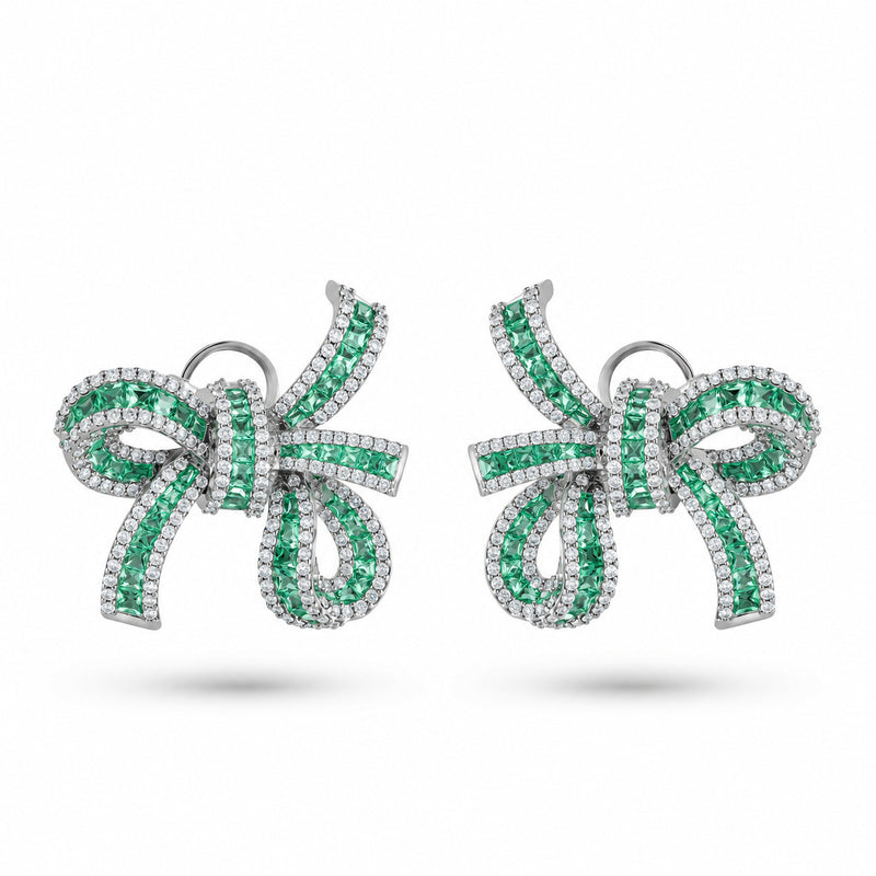 Dilara White Gold Bow Earrings With Natural Emerald | Soit Belle Fine Jewelry