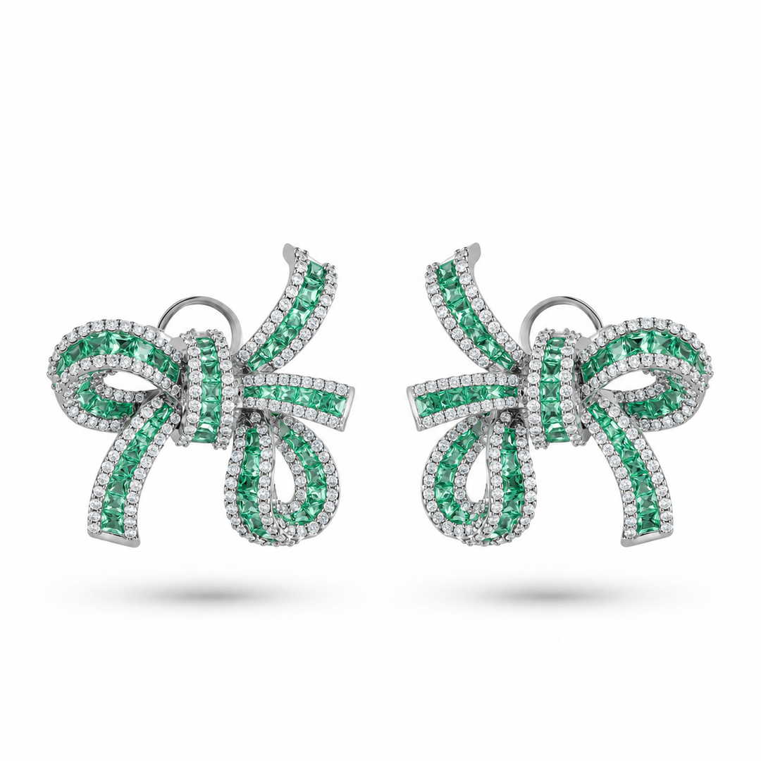 Dilara White Gold Bow Earrings With Natural Emerald | Soit Belle Fine Jewelry