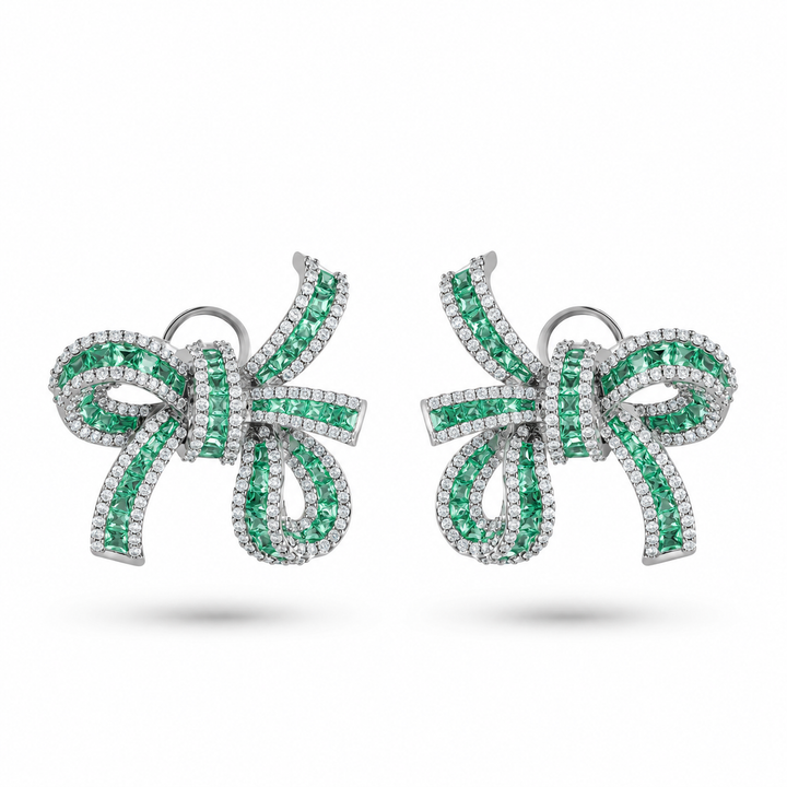 Dilara White Gold Bow Earrings With Natural Emerald | Soit Belle Fine Jewelry