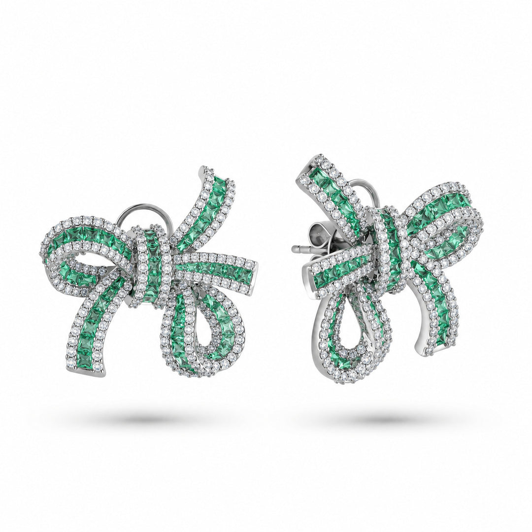 Dilara White Gold Bow Earrings With Natural Emerald | Soit Belle Fine Jewelry