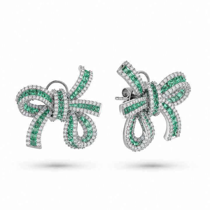 Dilara White Gold Bow Earrings With Natural Emerald | Soit Belle Fine Jewelry