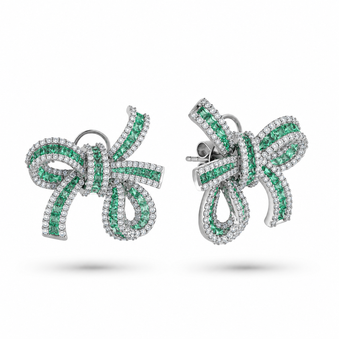 Dilara White Gold Bow Earrings With Natural Emerald | Soit Belle Fine Jewelry