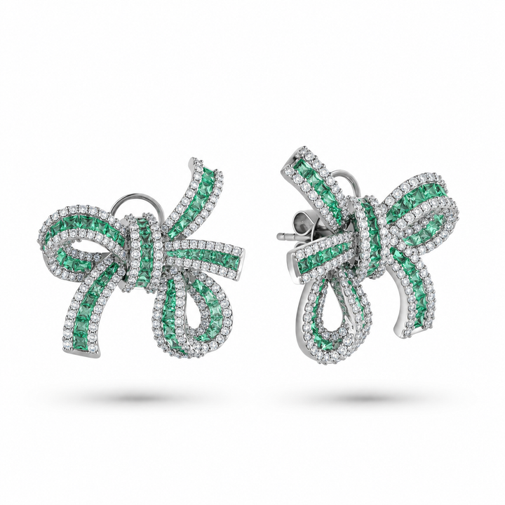 Dilara White Gold Bow Earrings With Natural Emerald | Soit Belle Fine Jewelry