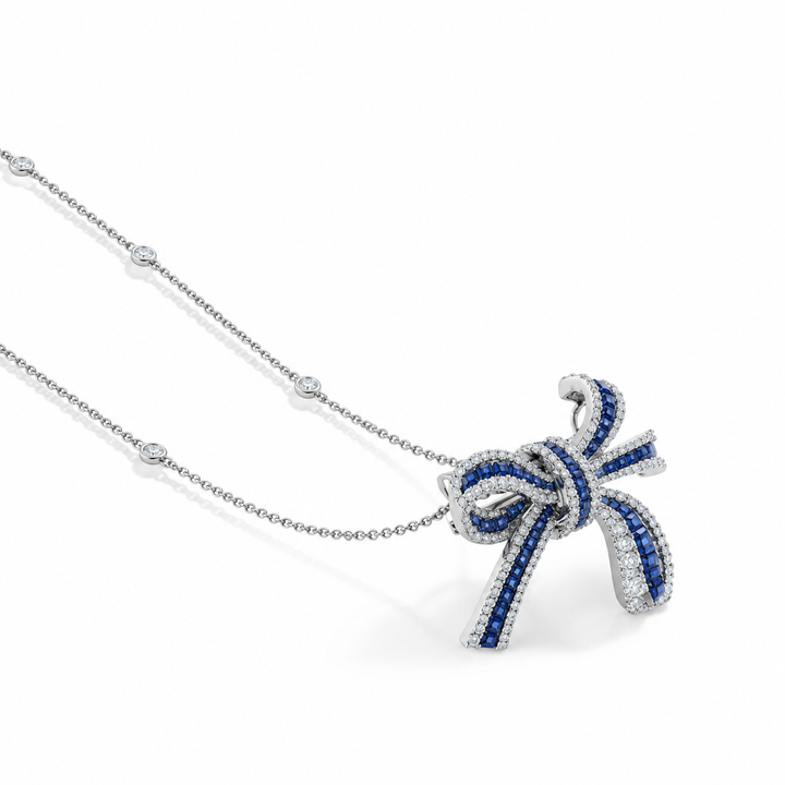 Dilara White Gold Bow Pendant With Natural Blue Sapphire | Soit Belle Fine Jewelry