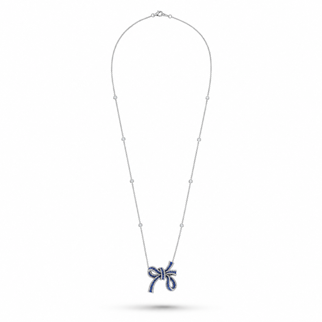 Dilara White Gold Bow Pendant With Natural Blue Sapphire | Soit Belle Fine Jewelry