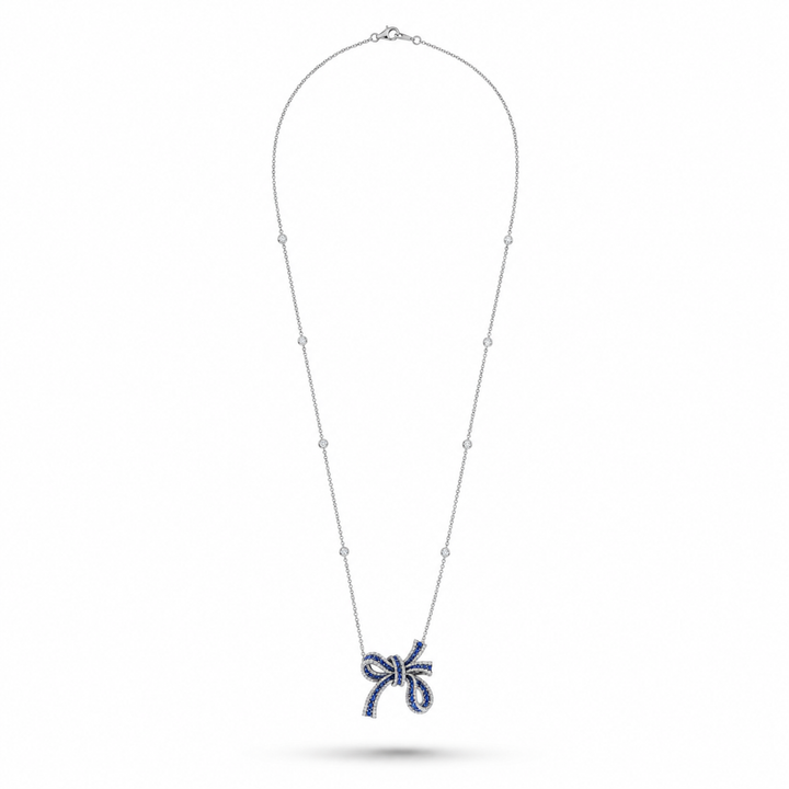 Dilara White Gold Bow Pendant With Natural Blue Sapphire | Soit Belle Fine Jewelry