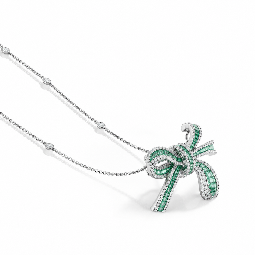 Dilara White Gold Bow Pendant With Natural Emerald | Soit Belle Fine Jewelry