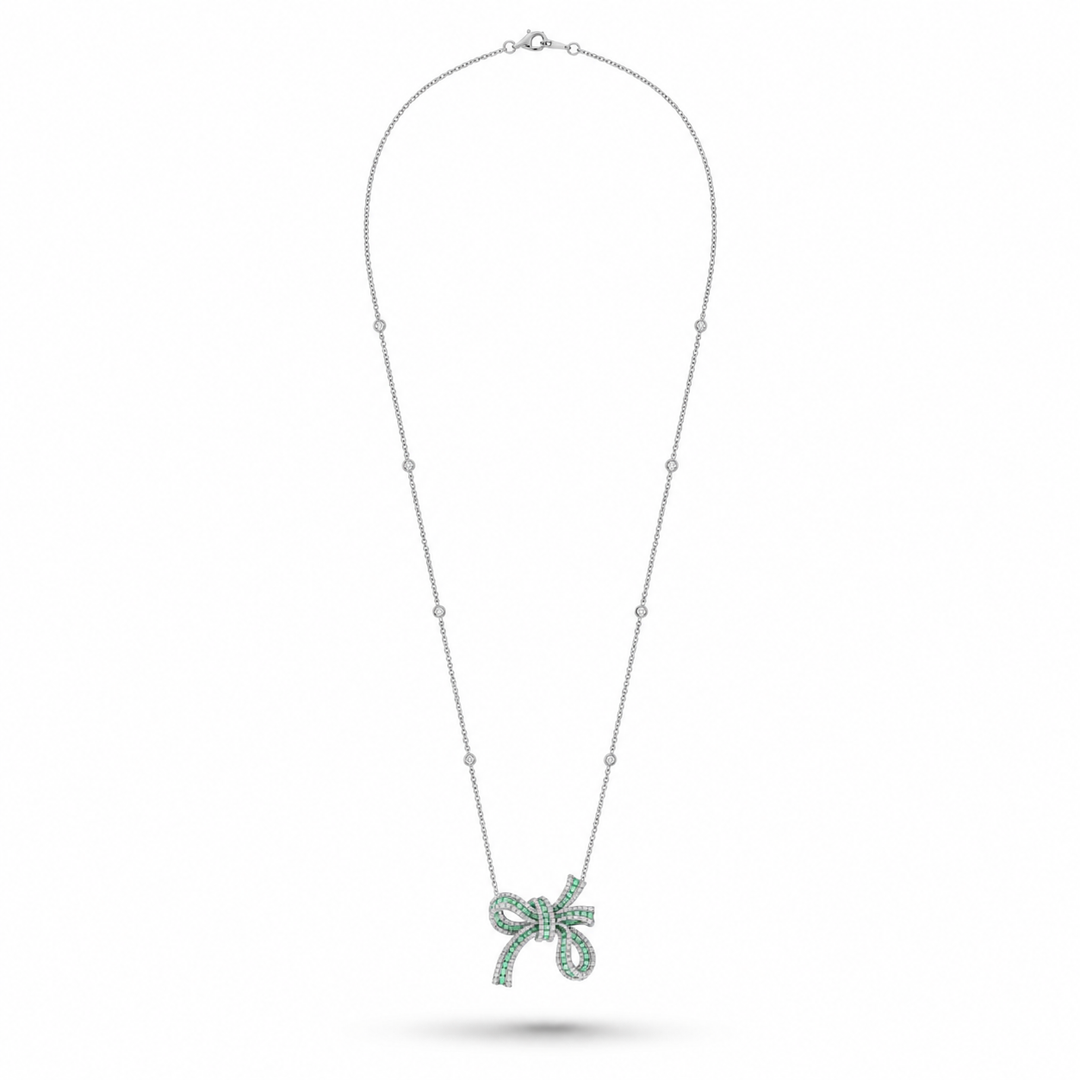 Dilara White Gold Bow Pendant With Natural Emerald | Soit Belle Fine Jewelry