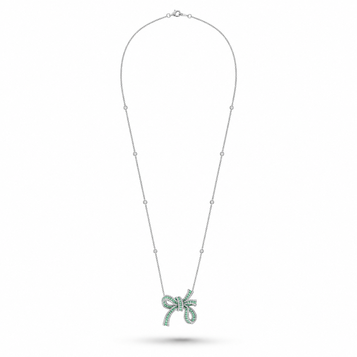 Dilara White Gold Bow Pendant With Natural Emerald | Soit Belle Fine Jewelry