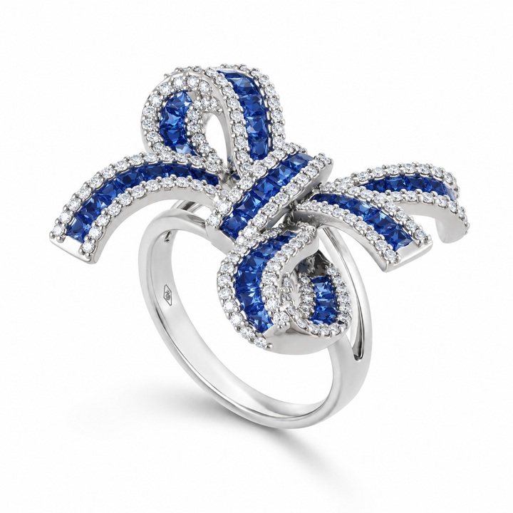 Dilara White Gold Bow Ring With Natural Blue Sapphire | Soit Belle Fine Jewelry