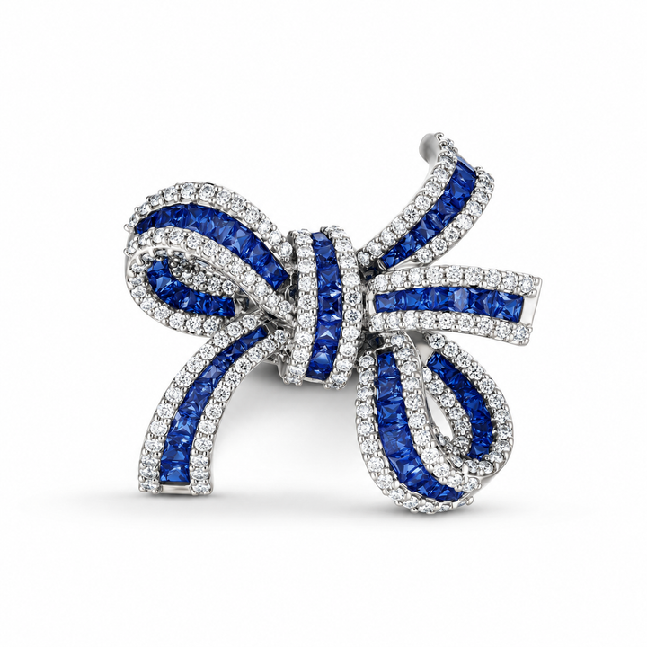 Dilara White Gold Bow Ring With Natural Blue Sapphire | Soit Belle Fine Jewelry