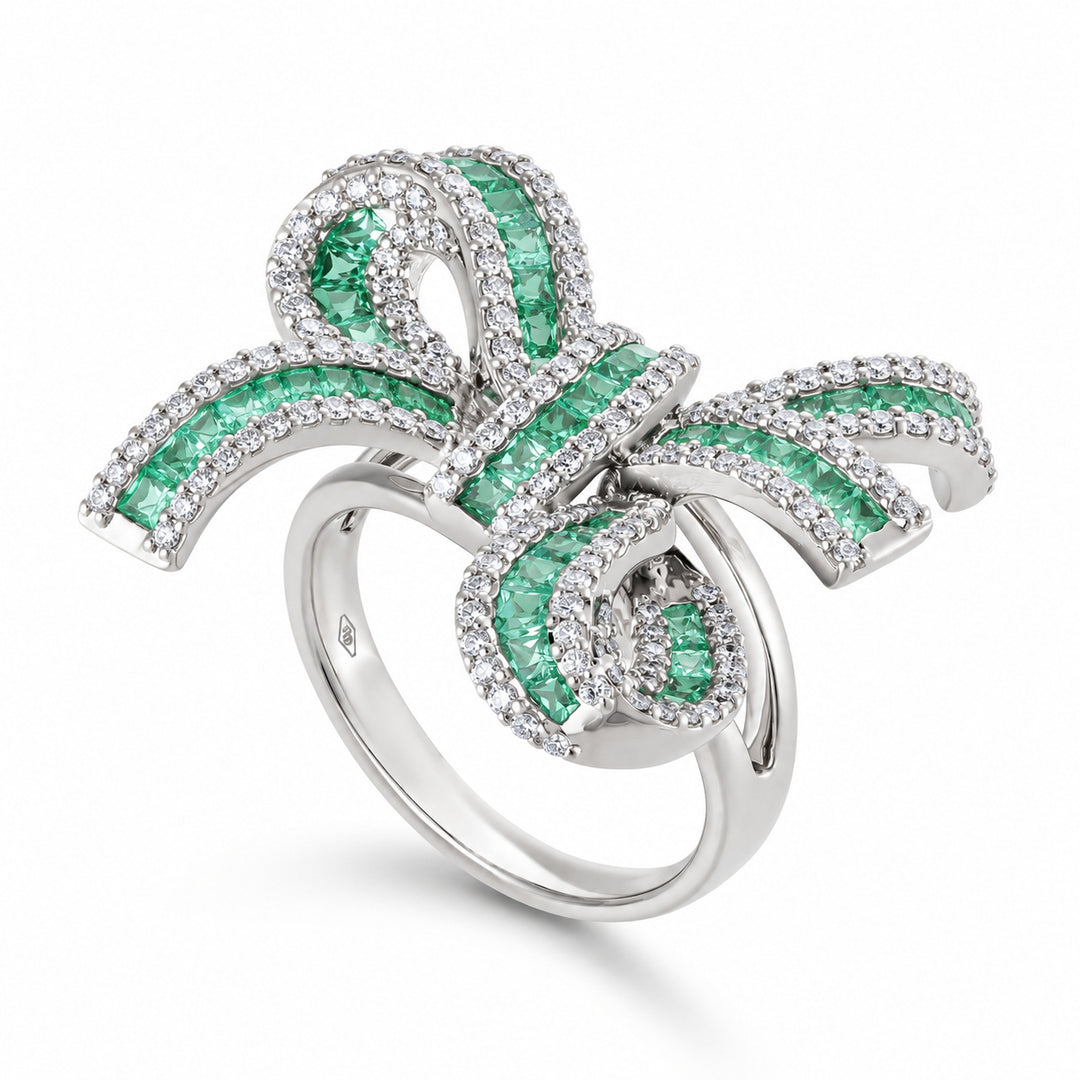 Dilara White Gold Bow Ring With Natural Emerald | Soit Belle Fine Jewelry