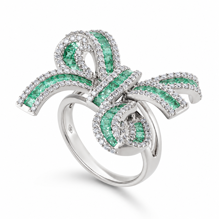 Dilara White Gold Bow Ring With Natural Emerald | Soit Belle Fine Jewelry