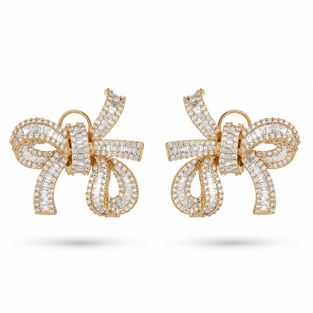 Dilara Yellow Gold Bow Earrings With Natural Diamond | Soit Belle Fine Jewelry