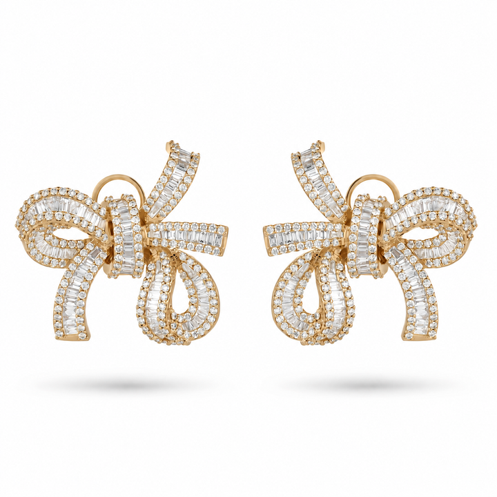 Dilara Yellow Gold Bow Earrings With Natural Diamond | Soit Belle Fine Jewelry