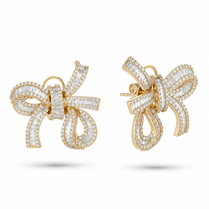 Dilara Yellow Gold Bow Earrings With Natural Diamond | Soit Belle Fine Jewelry
