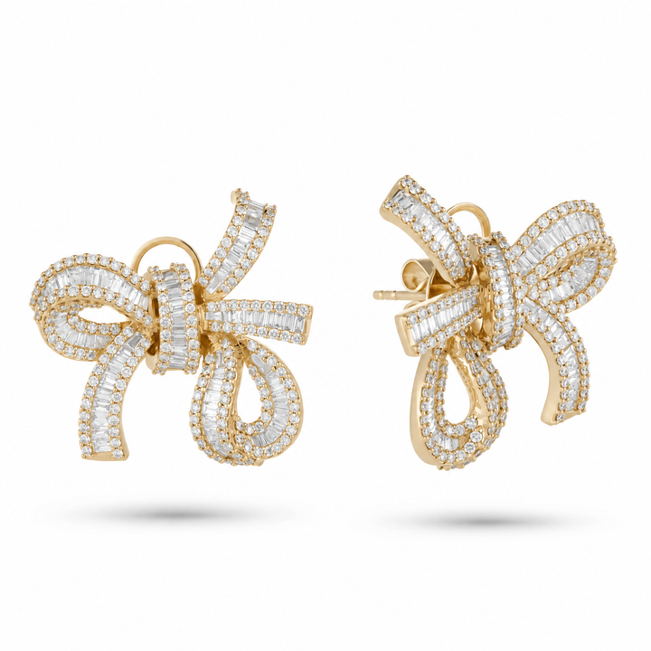 Dilara Yellow Gold Bow Earrings With Natural Diamond | Soit Belle Fine Jewelry
