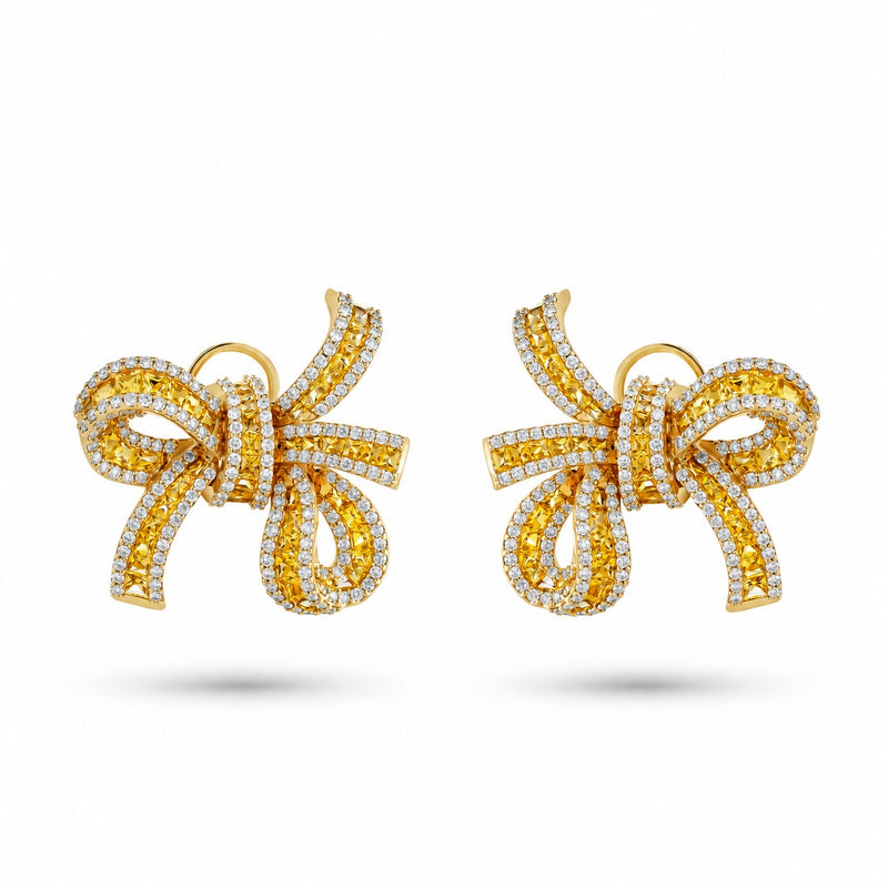 Dilara Yellow Gold Bow Earrings With Natural Yellow Sapphire | Soit Belle Fine Jewelry