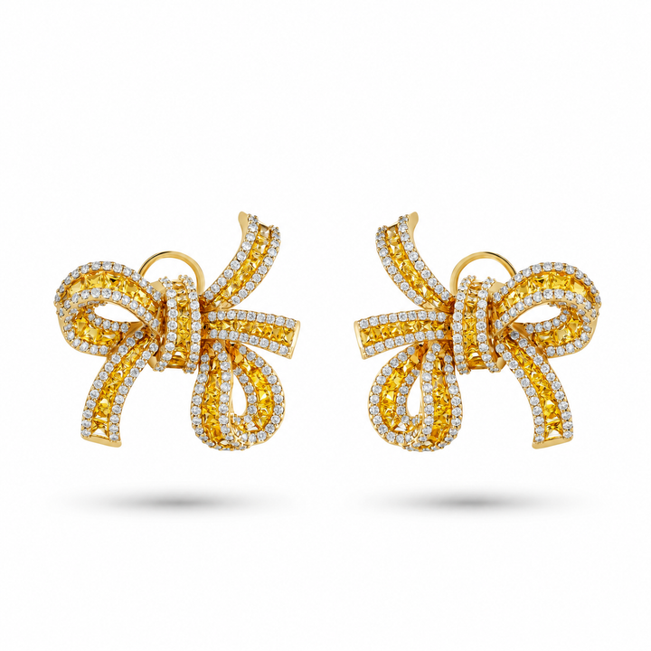 Dilara Yellow Gold Bow Earrings With Natural Yellow Sapphire | Soit Belle Fine Jewelry