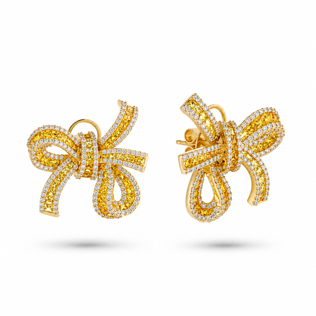 Dilara Yellow Gold Bow Earrings With Natural Yellow Sapphire | Soit Belle Fine Jewelry