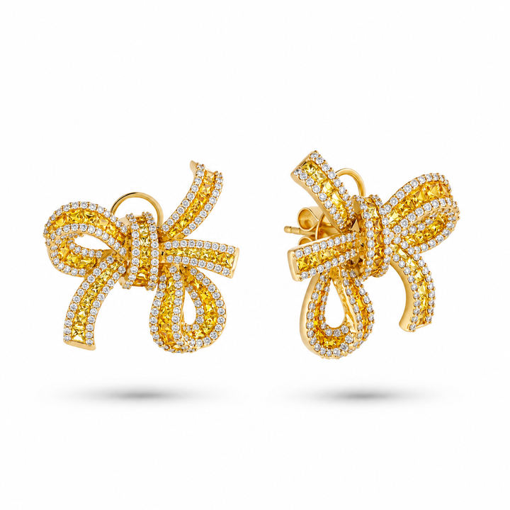 Dilara Yellow Gold Bow Earrings With Natural Yellow Sapphire | Soit Belle Fine Jewelry