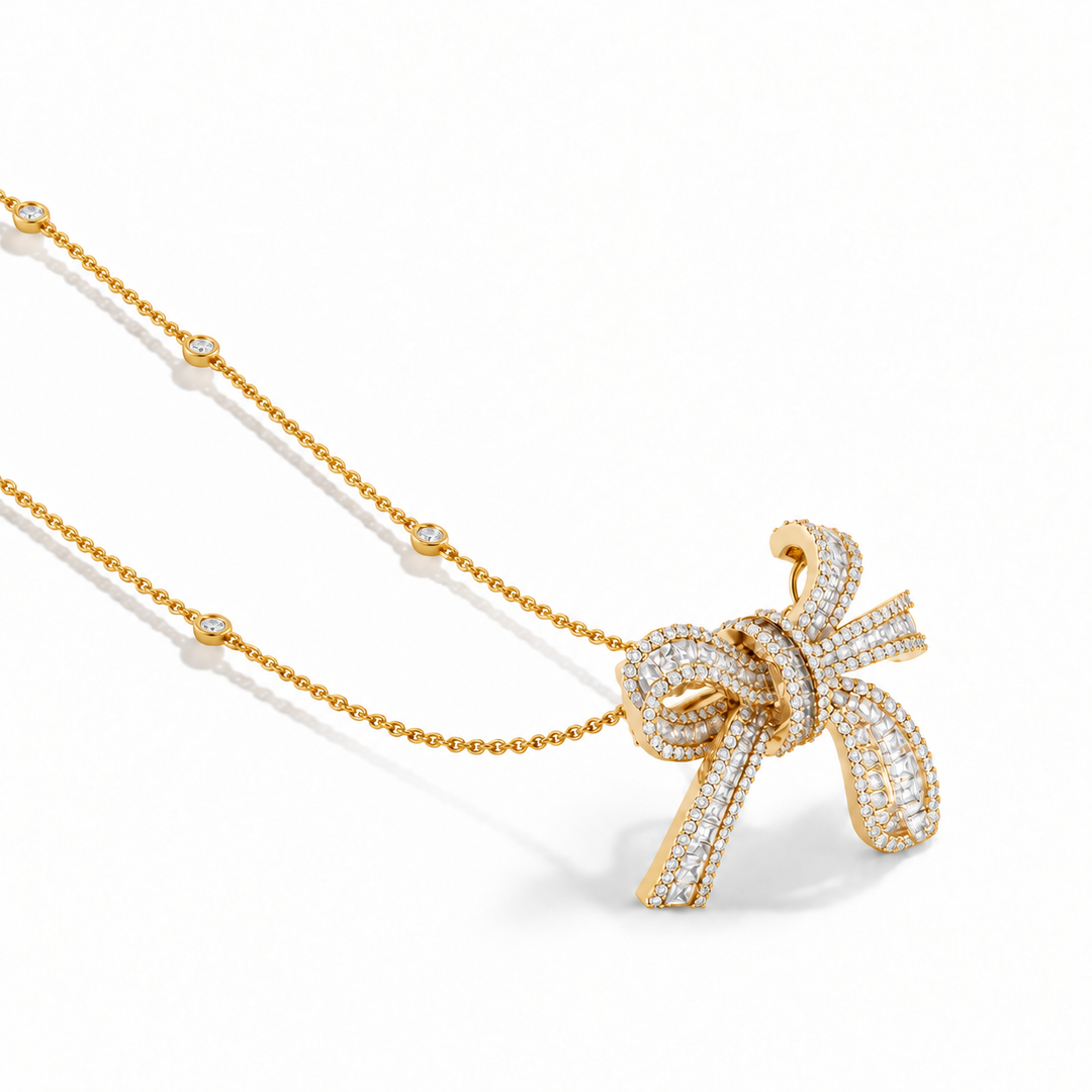 Dilara Yellow Gold Bow Pendant With Natural Diamond | Soit Belle Fine Jewelry