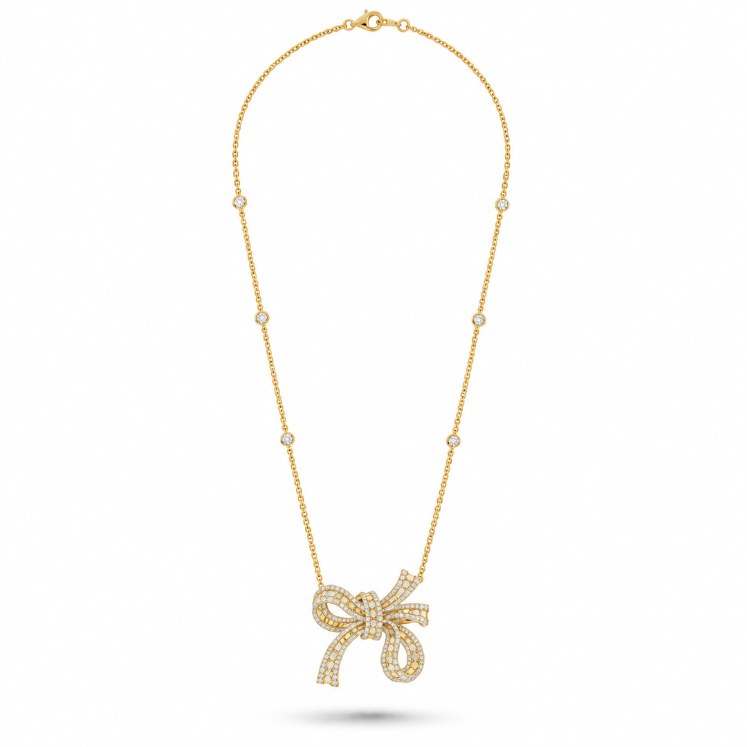Dilara Yellow Gold Bow Pendant With Natural Diamond | Soit Belle Fine Jewelry