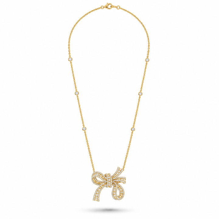 Dilara Yellow Gold Bow Pendant With Natural Diamond | Soit Belle Fine Jewelry