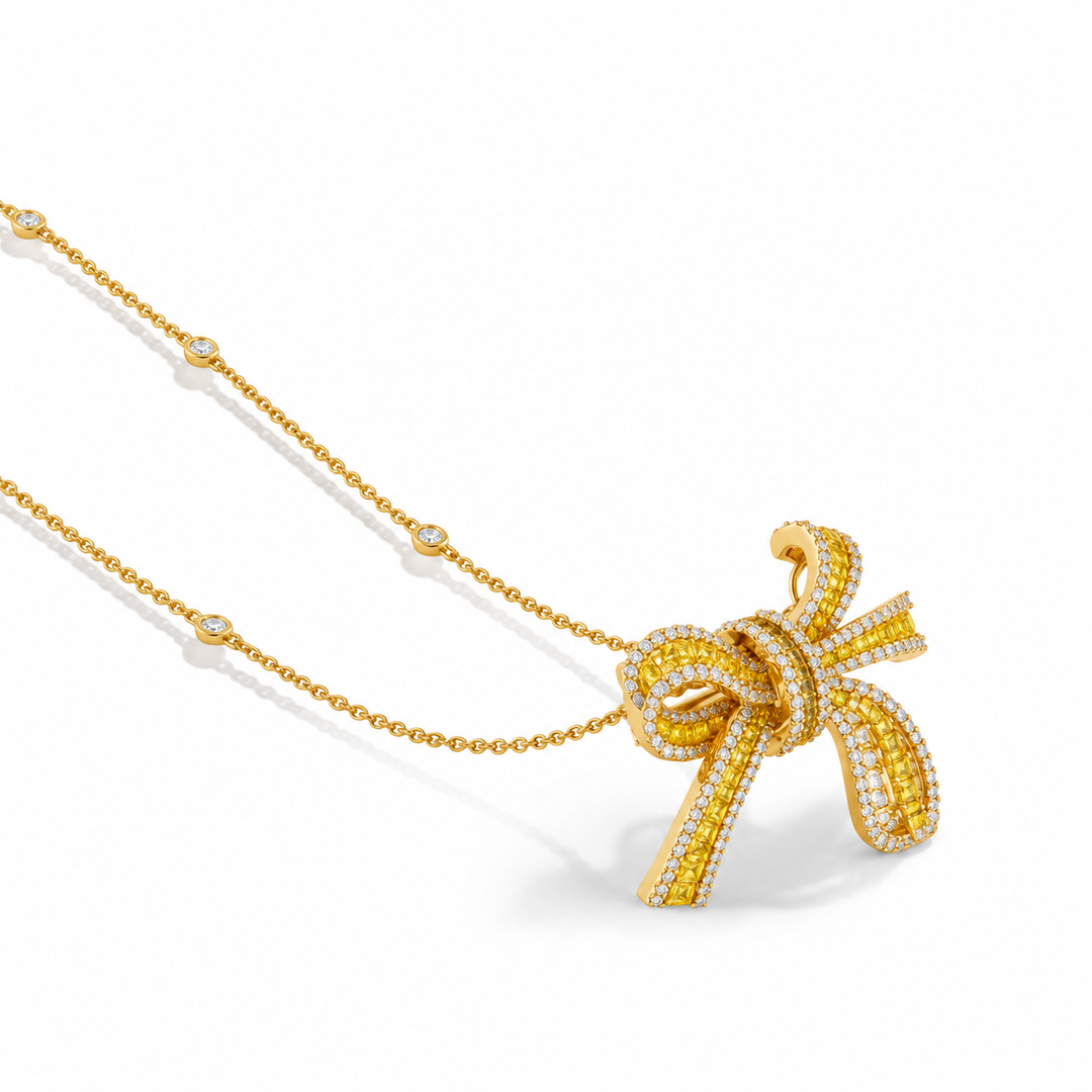 Dilara Yellow Gold Bow Pendant With Natural Yellow Sapphire | Soit Belle Fine Jewelry