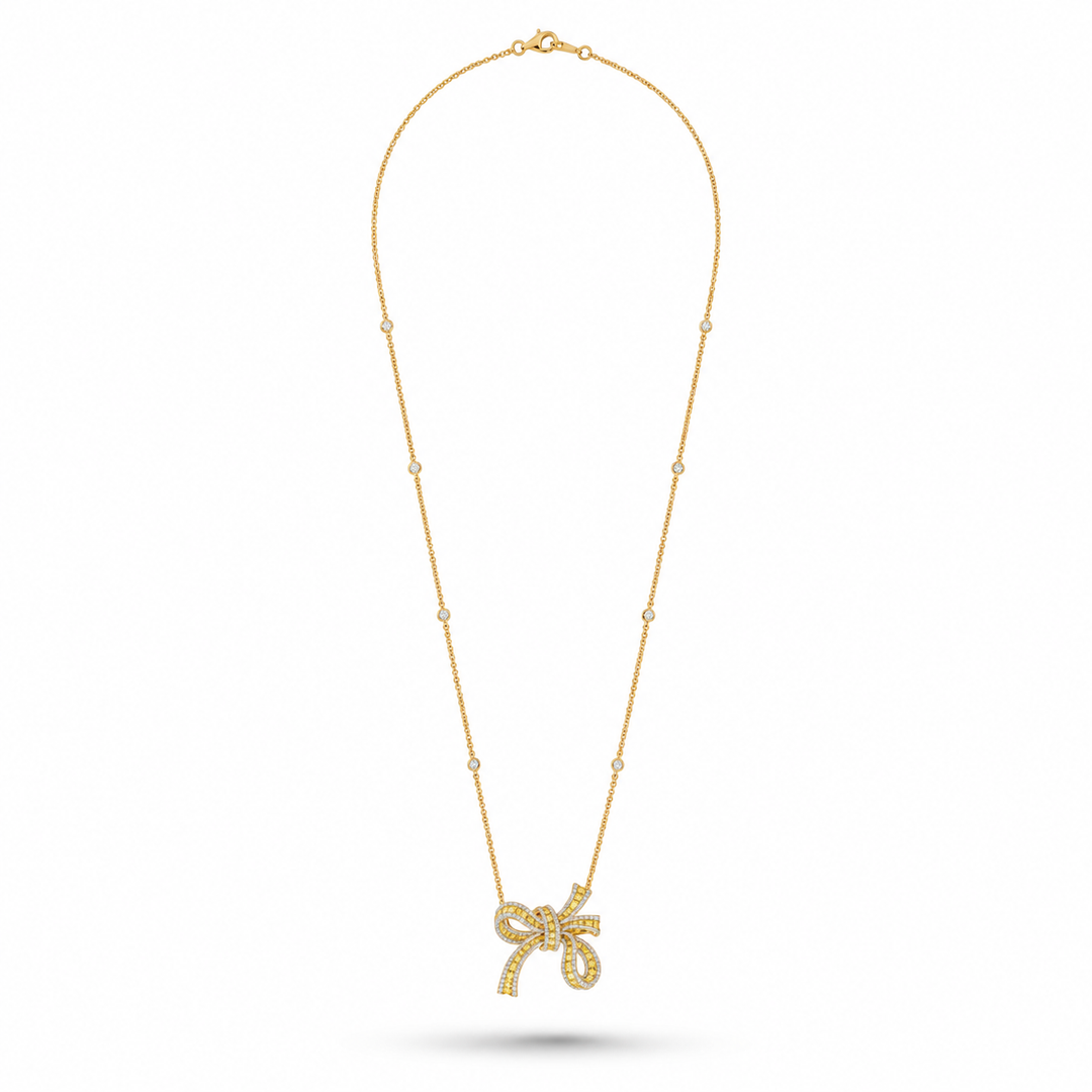 Dilara Yellow Gold Bow Pendant With Natural Yellow Sapphire | Soit Belle Fine Jewelry