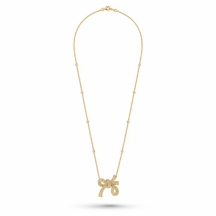 Dilara Yellow Gold Bow Pendant With Natural Yellow Sapphire | Soit Belle Fine Jewelry