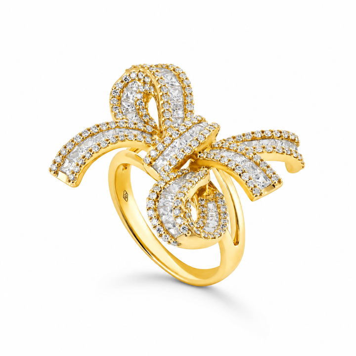 Dilara Yellow Gold Bow Ring With Natural Diamond | Soit Belle Fine Jewelry