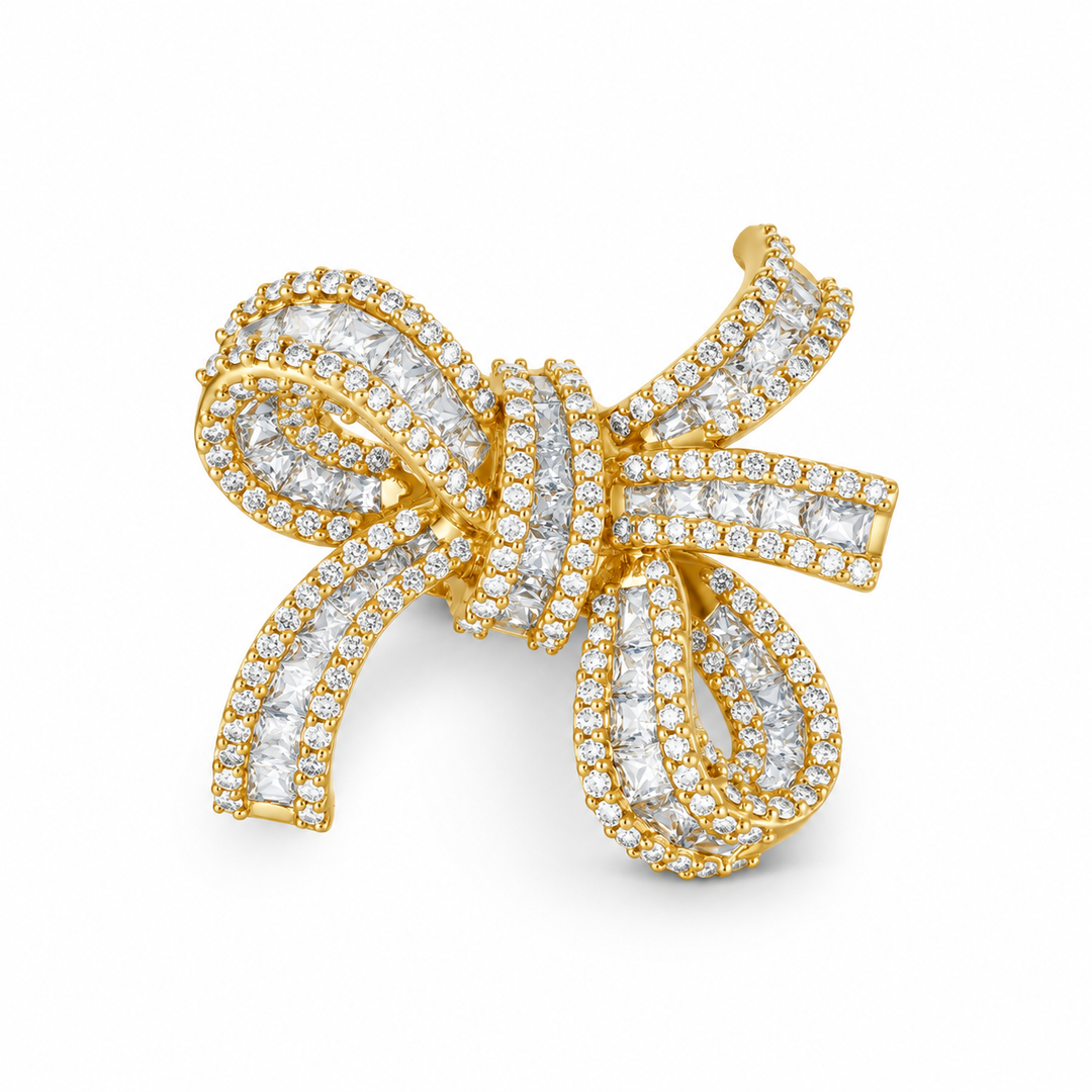 Dilara Yellow Gold Bow Ring With Natural Diamond | Soit Belle Fine Jewelry