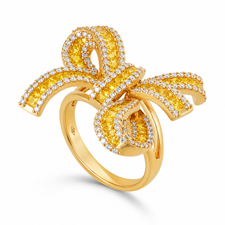 Dilara Yellow Gold Bow Ring With Natural Yellow Sapphire | Soit Belle Fine Jewelry