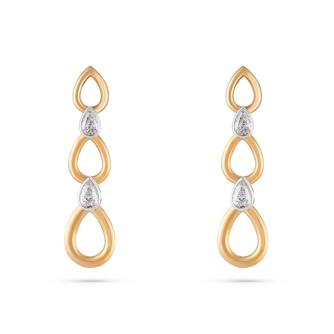Etoile Rose Gold Teardrop Link Earrings with Natural Diamond | Soit Belle Fine Jewellery