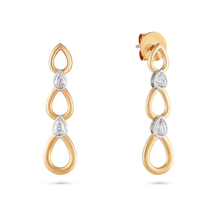 Etoile Rose Gold Teardrop Link Earrings with Natural Diamond | Soit Belle Fine Jewellery