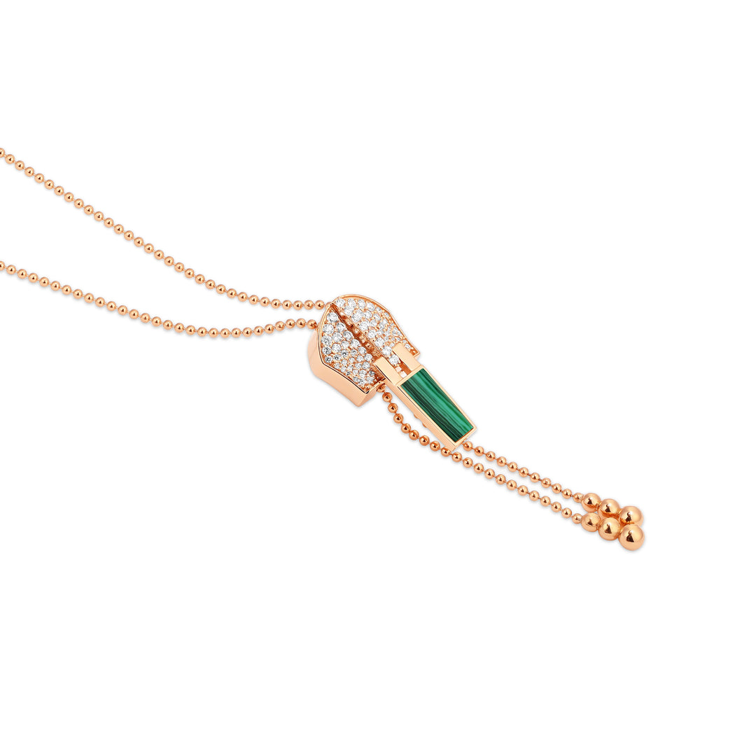 Rose Gold Diamond Zip Malachite Necklace