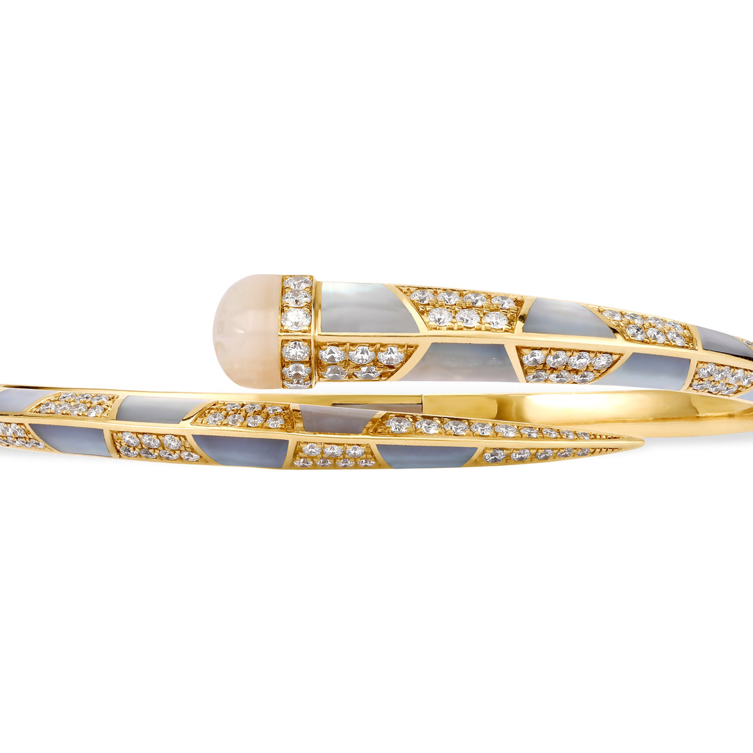 ARTISTRY Yellow Gold Diamond Bangle With Natural Mather Of Pearl