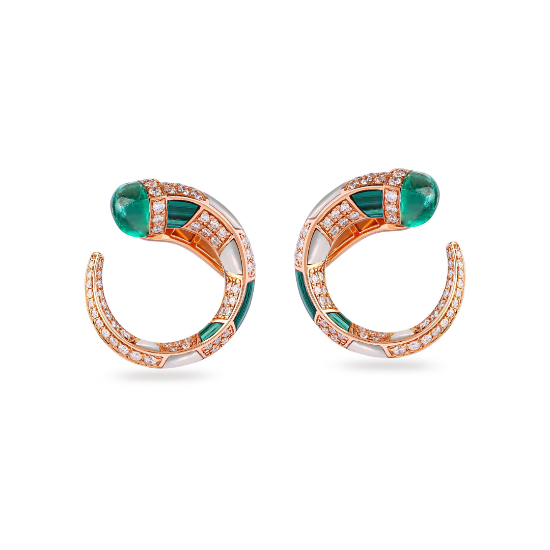 ARTISTRY Rose Gold Diamond Earring with Natural Emerald