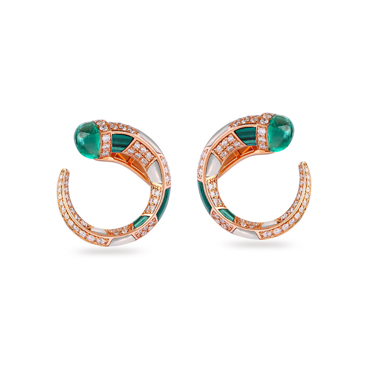 ARTISTRY Rose Gold Diamond Earring with Natural Emerald