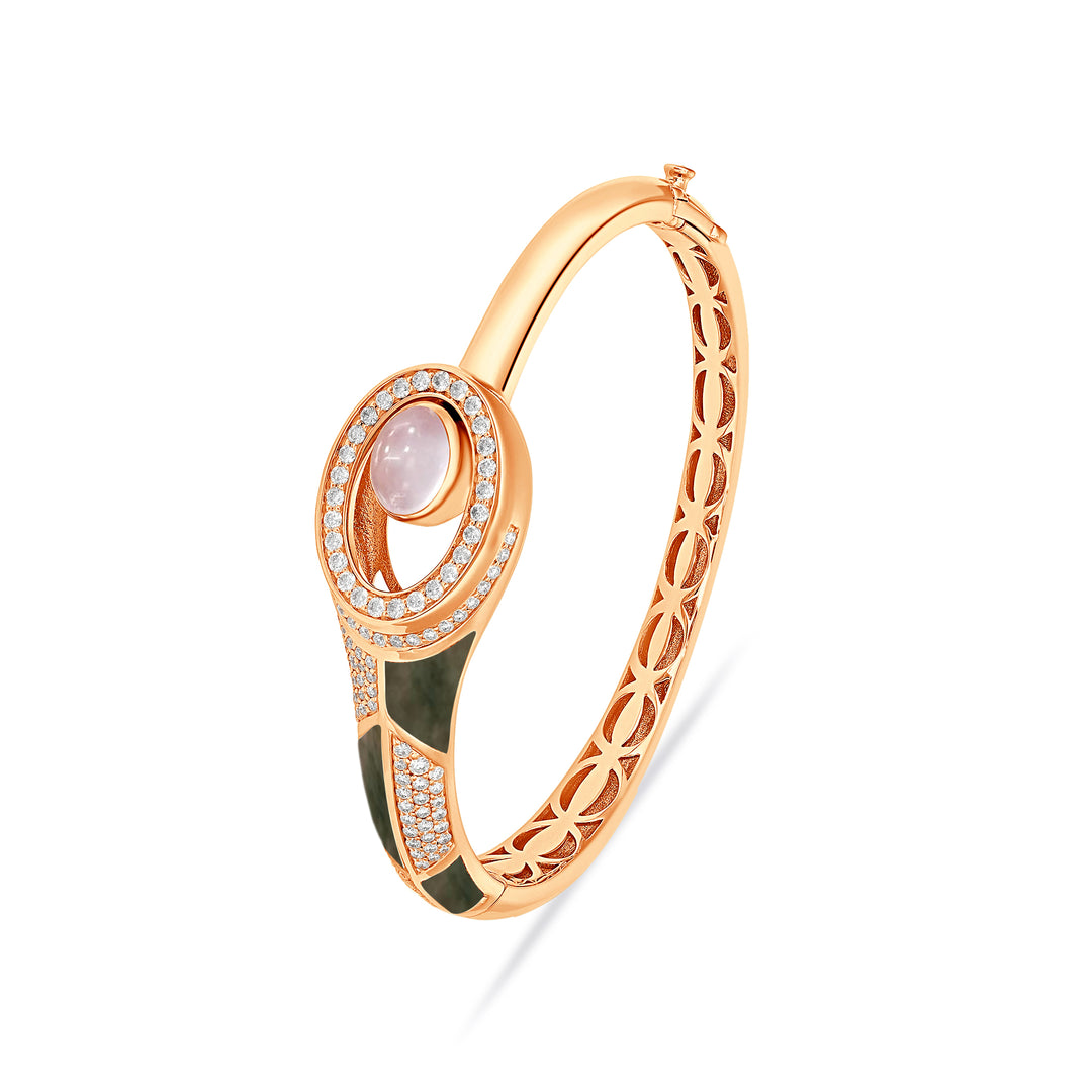D' OPRAH Rose Gold Diamond Bangle natural rose quart