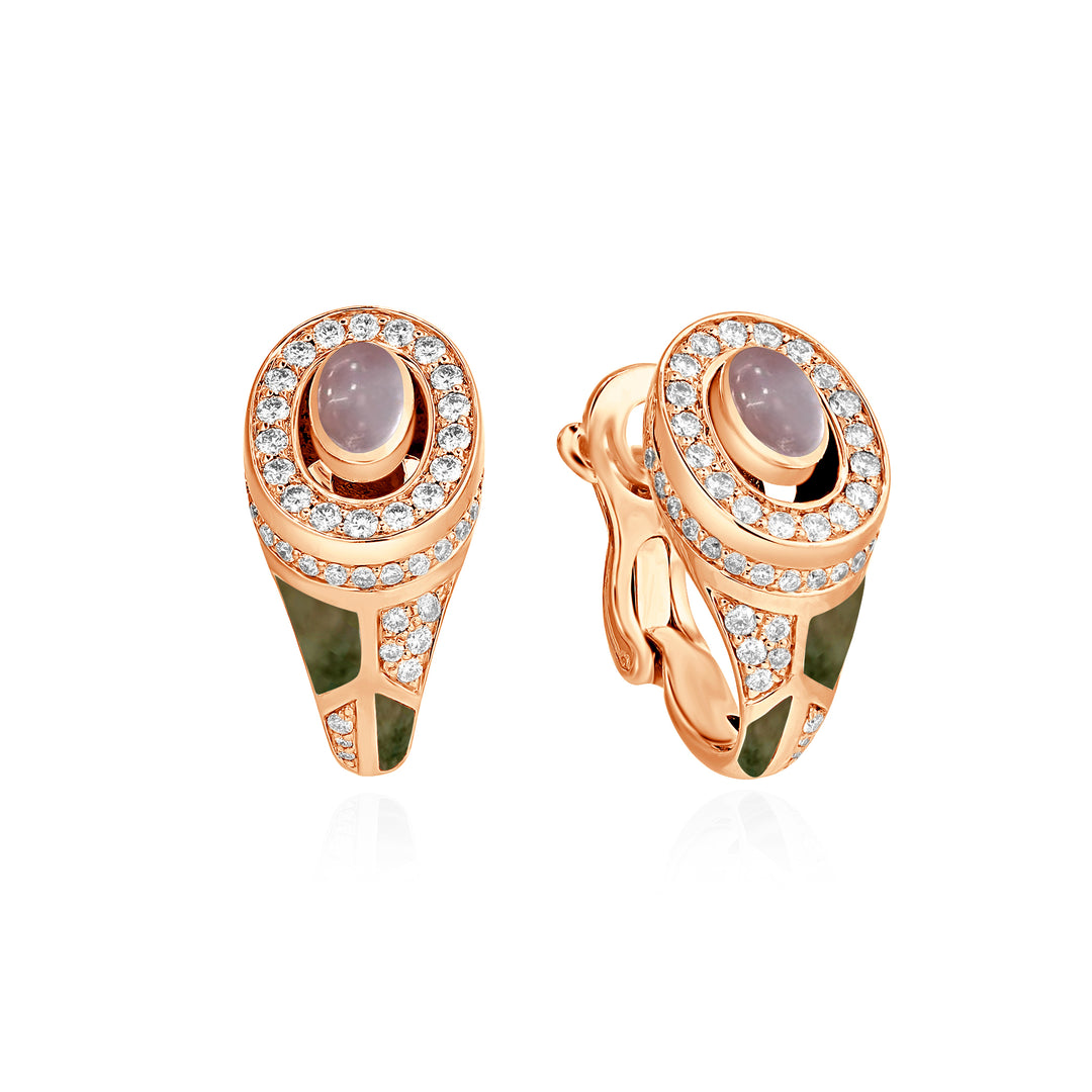 D' OPRAH Rose Gold Diamond Earring natural rose quartz