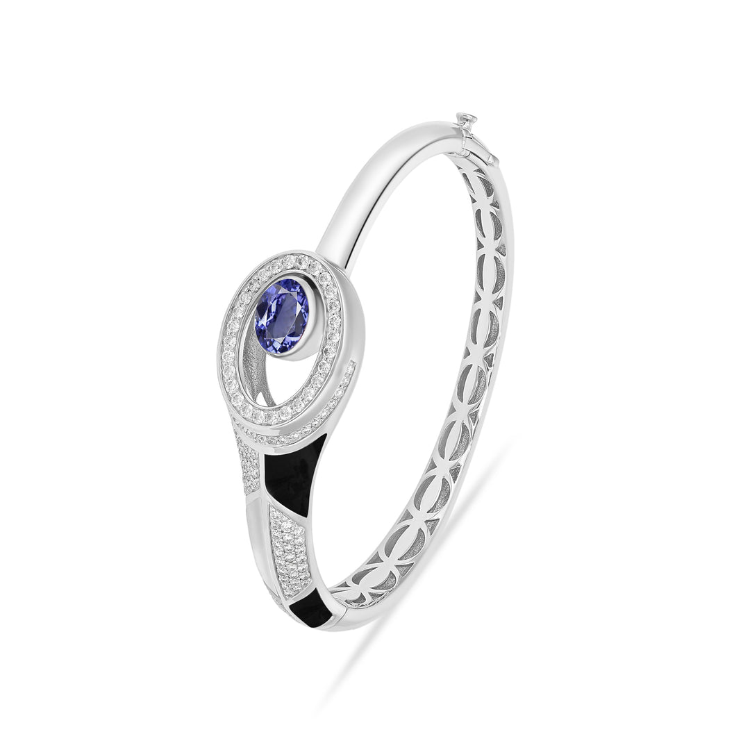 D' OPRAH White Gold Diamond Bangle natural tanzanite stone