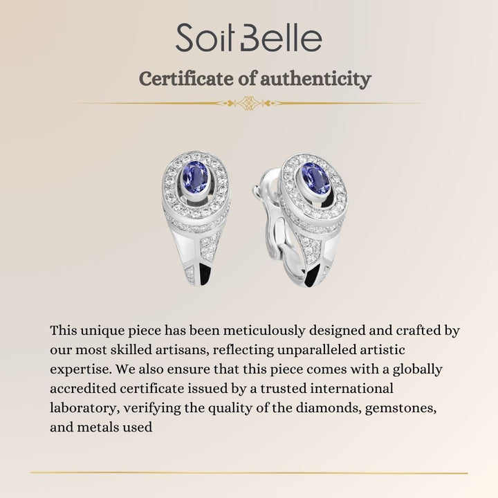 White Gold Diamond Earring natural tanznite