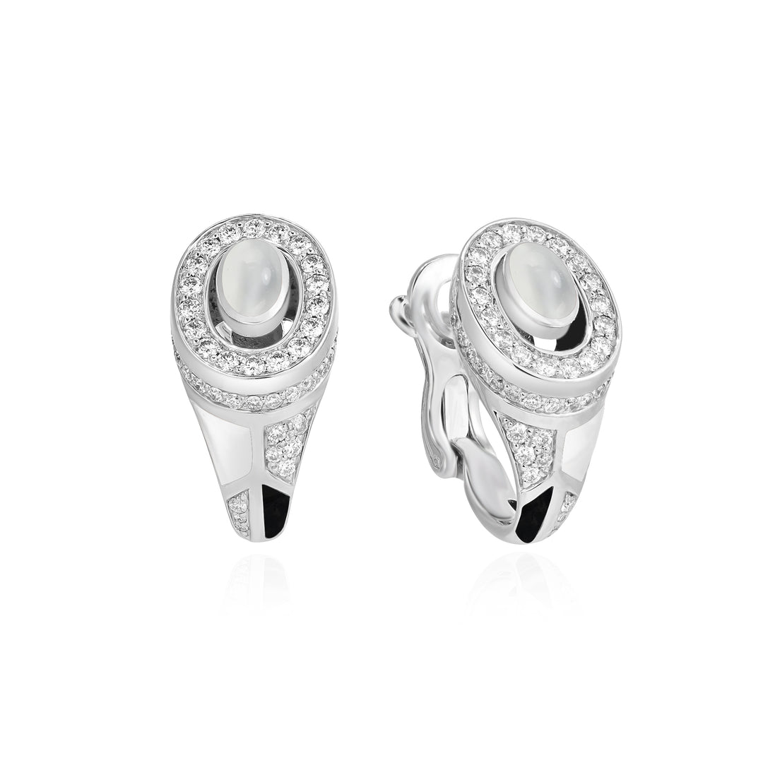 D' OPRAH White Gold Diamond Earring natural Moon Stone
