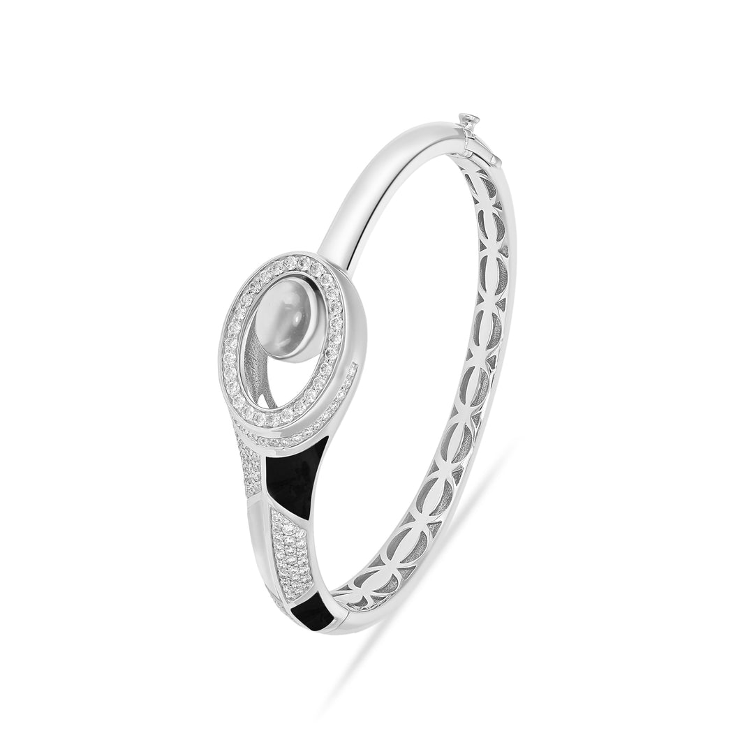 D' OPRAH white Gold Diamond Bangle natural moon stone
