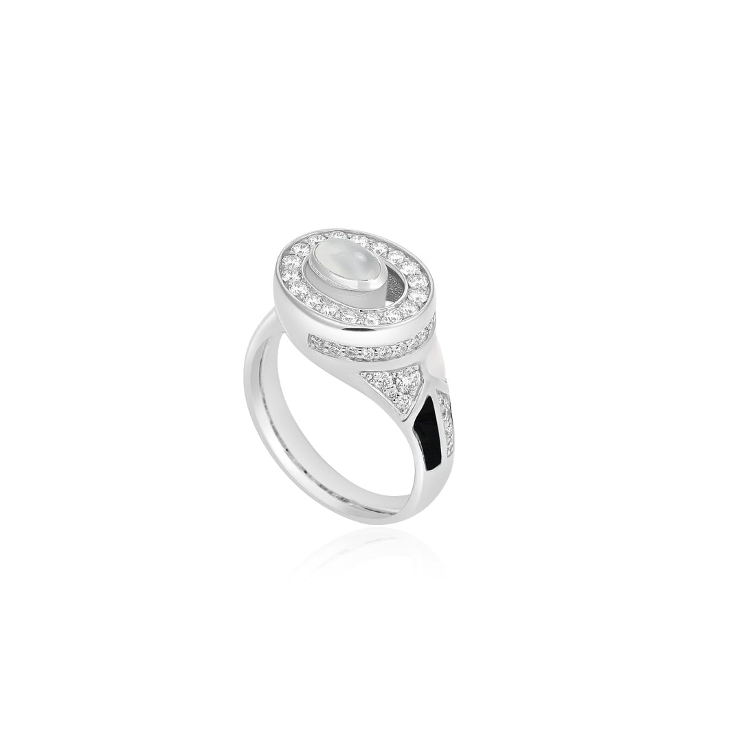 D' OPRAH White Gold Diamond Ring natural moon stone