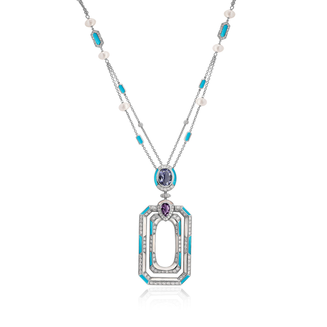 D' OPRAH white Gold Diamond Necklace  tanzanite amethyst  Natural stones