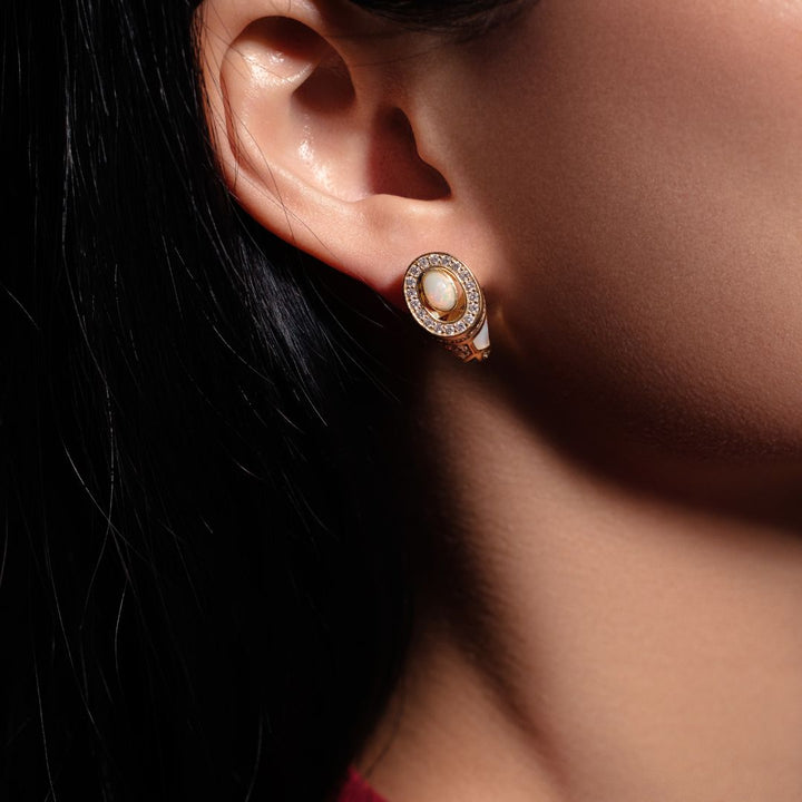 gold diamond earrings opal
